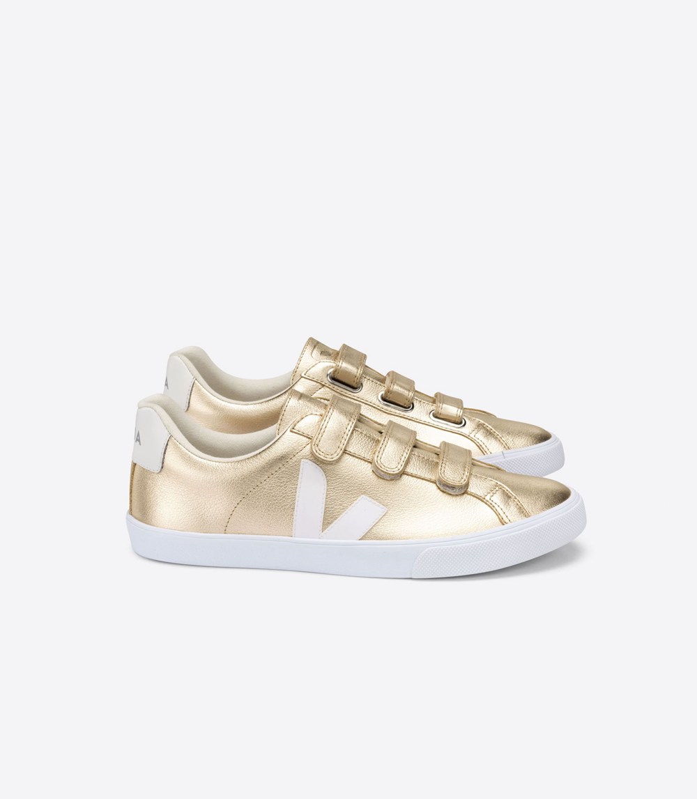 Veja Trainers Womens Gold/White - 3-lock Leather - FNKO-43906